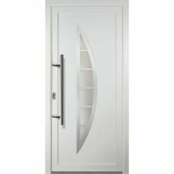 MEETH Portes D'entrée Aluminium Modèle 28, Intérieur: Blanc, Extérieur: Blanc Largeur: 88cm, Hauteur: 200cm, Sens D'ouverture: Tirant Gauche