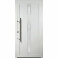 MEETH Portes D'entrée Aluminium Modèle 38, Intérieur: Blanc, Extérieur: Blanc Largeur: 88cm, Hauteur: 200cm, Sens D'ouverture: Tirant Gauche